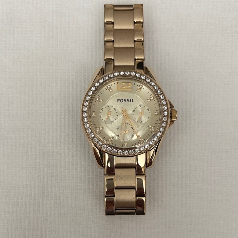Fossil Women's Gold-Tone Watch with Crystal Bezel